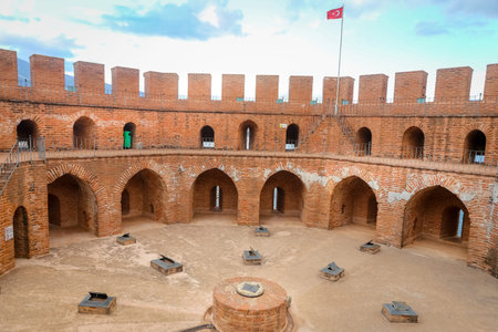Alanya Red Tower in Alanya Town, Antalya City, Turkeyの写真素材