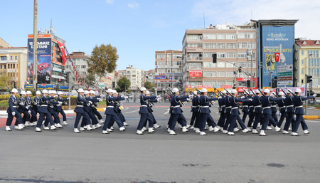 ISTANBUL, TURKEY - OCTOBER 29, 2017: Soldiers march during 29 October Republic Day of Turkey parade in Vatan Avenueのeditorial素材