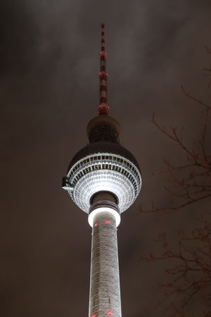 Television Tower in Alexanderplatz, Berlin, Germany at Night