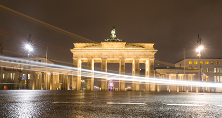 Night view of Brandenburg Gate in Berlin, Germanyの写真素材