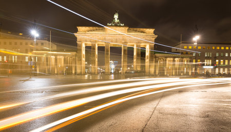 Night view of Brandenburg Gate in Berlin, Germanyのeditorial素材