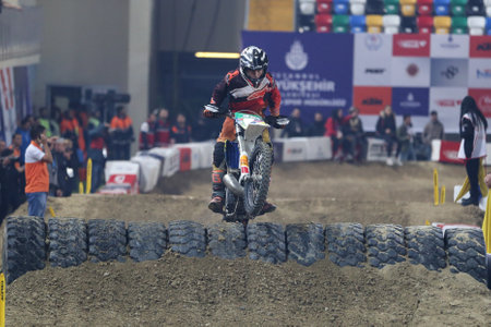 ISTANBUL, TURKEY - NOVEMBER 25, 2017: Unidentified rider in action during Istanbul Superenduro championship in Atakoy Athletics Arena.のeditorial素材