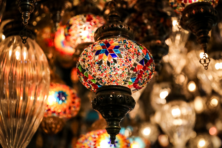 Colorful Turkish Laterns in Grand Bazaar, Istanbul, Turkeyの写真素材
