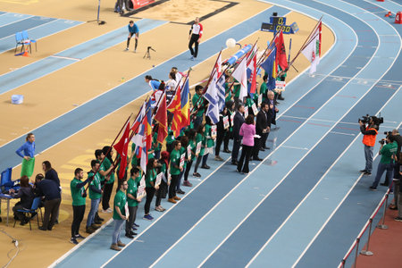 ISTANBUL, TURKEY - FEBRUARY 17, 2018: Opening ceremony of Balkan Athletics Indoor Championshipsのeditorial素材