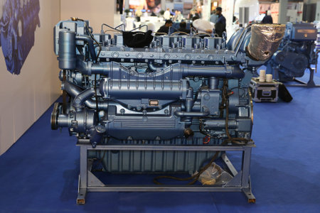 ISTANBUL, TURKEY - FEBRUARY 10, 2018: Ship Engine on display at CNR Eurasia Boat Show in CNR Expo...