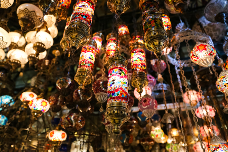Colorful Turkish Laterns in Grand Bazaar, Istanbul, Turkeyの写真素材