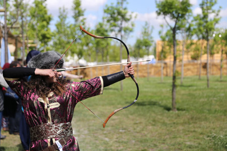 ISTANBUL, TURKEY - MAY 12, 2018: Archery competition during Etnospor Culture Festival