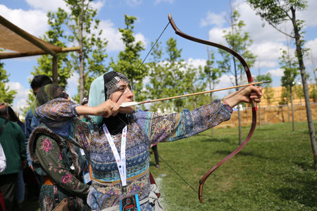 ISTANBUL, TURKEY - MAY 12, 2018: Archery competition during Etnospor Culture Festivalのeditorial素材