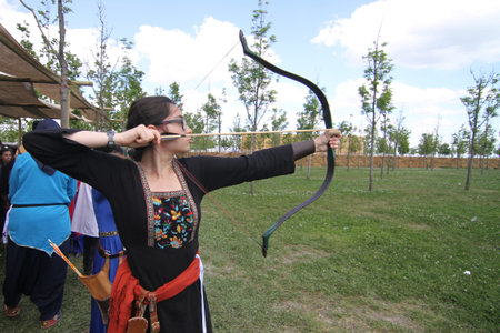 ISTANBUL, TURKEY - MAY 12, 2018: Archery competition during Etnospor Culture Festival