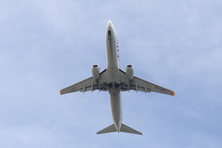 ISTANBUL, TURKEY - MARCH 10, 2018: Pegasus Airlines Boeing 737-86J (CN 37740) landing to Istanbul Ataturk Airport. Pegasus Airlines has 74 fleet size and 103 destinationsのeditorial素材