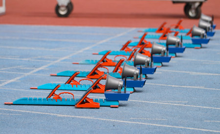 Blue and Orange Starting Blocks in Track and Field