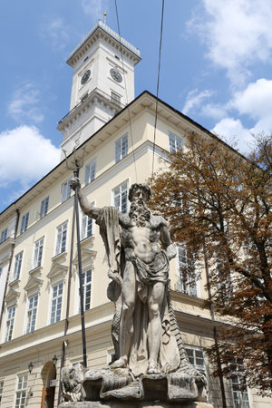 Statue of Neptune in Market Square, Lviv City, Ukraineのeditorial素材