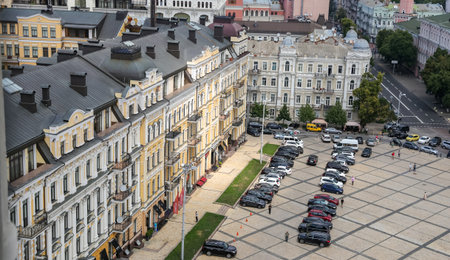 KIEV, UKRAINE - JULY 13, 2018: Historic building in Sophia Square, Kievのeditorial素材