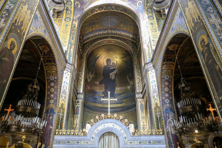 KIEV, UKRAINE - JULY 13, 2018: Inside of St Volodymyr's Cathedral in Kievのeditorial素材