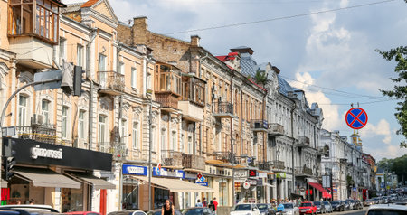 KIEV, UKRAINE - JULY 12, 2018: Building in Petra Sahaidachnoho Street, Kiev where is the capital...