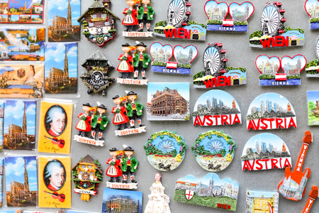 Magnets in a Shop, Vienna City, Austriaの写真素材