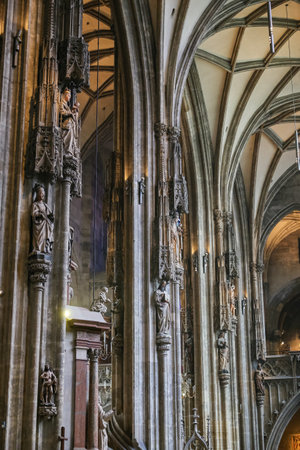 VIENNA, AUSTRIA - AUGUST 26, 2018: Inside of St Stephens Cathedral in Vienna, Austriaのeditorial素材