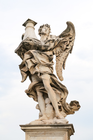 Angel with the Column Statue in Hadrian Bridge, Rome City, Italyの写真素材