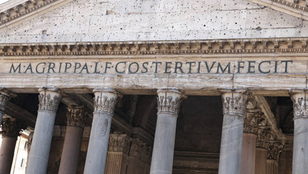 Facade of Pantheon in Rome City, Italy