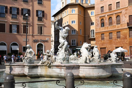 ROME, ITALY - AUGUST 21, 2018: Fountain of Neptune in Piazza Navona, Rome cityのeditorial素材