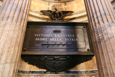 ROME, ITALY - AUGUST 21, 2018: Tomb of Vittorio Emanuele II in Pantheon, Rome city