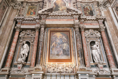 NAPLES, ITALY - AUGUST 22, 2018: Inside of Gesu Nuovo Church in Naples City