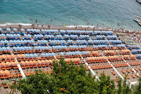 Positano beach in Amalfi Coast, Naples City, Italyの写真素材