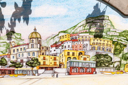 POSITANO, ITALY - AUGUST 23, 2018: Positano style traditional colorful ceramic paintingのeditorial素材