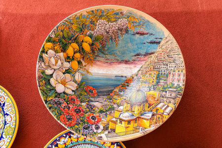 POSITANO, ITALY - AUGUST 23, 2018: Positano style traditional colorful ceramicsのeditorial素材
