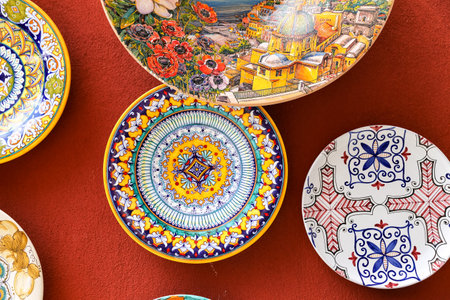 POSITANO, ITALY - AUGUST 23, 2018: Positano style traditional colorful ceramicsのeditorial素材