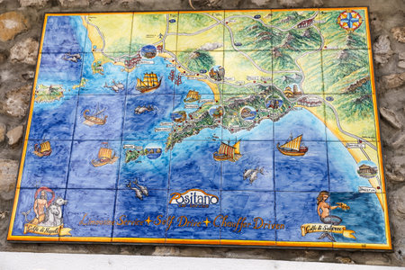 POSITANO, ITALY - AUGUST 23, 2018: Positano style traditional colorful ceramic mapのeditorial素材