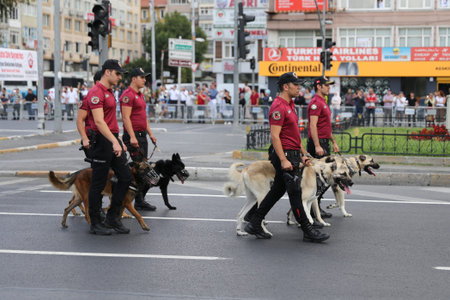 ISTANBUL, TURKEY - AUGUST 30, 2018: Police forces march during 96th anniversary of 30 August Turkish Victory Day parade on Vatan Avenueのeditorial素材
