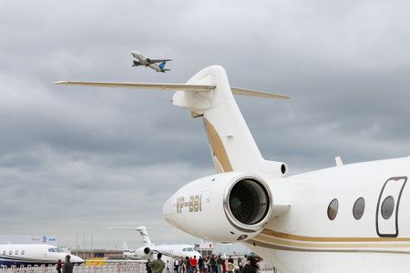 ISTANBUL, TURKEY - SEPTEMBER 30, 2018: SW Business Aviation Gulfstream G280 showcases in Istanbul Airshowのeditorial素材