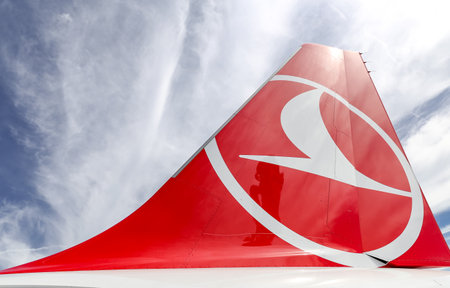 ISTANBUL, TURKEY - SEPTEMBER 23, 2018: Tailplane of Turkish Airlines Airplane. THY is the flag carrier of Turkey with 338 fleet size and 300 destinationsのeditorial素材