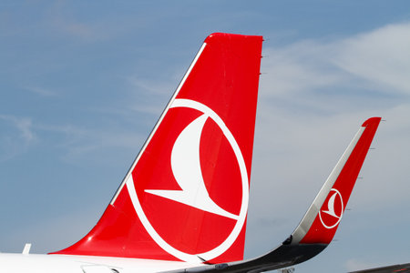ISTANBUL, TURKEY - SEPTEMBER 23, 2018: Tailplane of Turkish Airlines Airplane. THY is the flag carrier of Turkey with 338 fleet size and 300 destinationsのeditorial素材