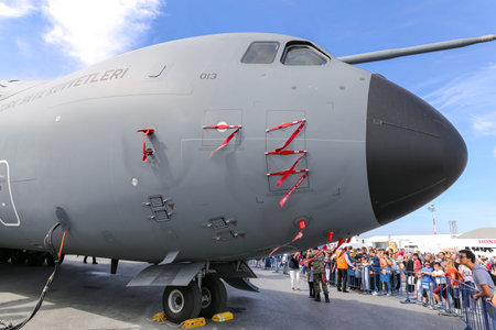 ISTANBUL, TURKEY - SEPTEMBER 23, 2018: Turkish Air Force Airbus A400 Atlas in Teknofest Istanbul...