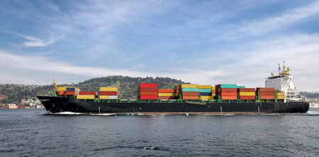 A container ship carrying goods between ports