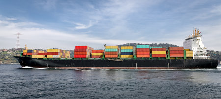 A container ship carrying goods between portsのeditorial素材