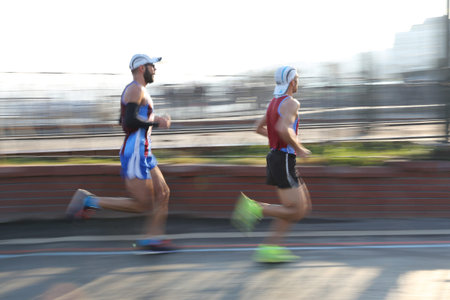 ISTANBUL, TURKEY - NOVEMBER 11, 2018: Athletes running in 40. Istanbul marathon which includes two...