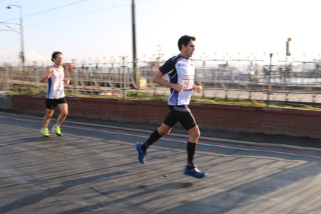 ISTANBUL, TURKEY - NOVEMBER 11, 2018: Athletes running in 40. Istanbul marathon which includes two...