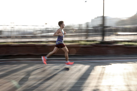 ISTANBUL, TURKEY - NOVEMBER 11, 2018: Athlete running in 40. Istanbul marathon which includes two continents in one race. Marathon starts on the Asian side and finishs in European side of Istanbul.のeditorial素材