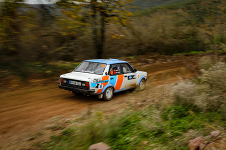 KOCAELI, TURKEY - NOVEMBER 17, 2018: Aykut Kefi drives Murat 131 in Kocaeli Rallyのeditorial素材
