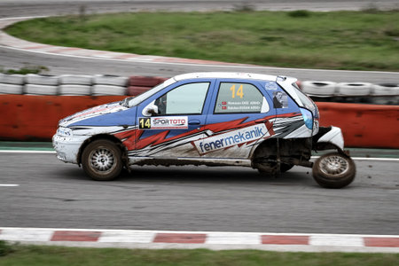 ISTANBUL, TURKEY - DECEMBER 16, 2018: Ramazan Ekiz drives Fiat Palio during final race of Turkish...