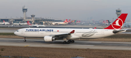 ISTANBUL, TURKEY - JANUARY 19, 2019: Turkish Airlines Airbus A330-303 (CN 1622) takes off from Istanbul Ataturk Airport. THY is the flag carrier of Turkey with 330 fleet size and 304 destinationsのeditorial素材