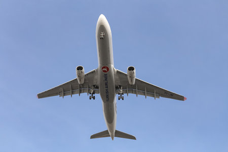 ISTANBUL, TURKEY - FEBRUARY 03, 2019: Turkish Airlines Airbus A330-343X (CN 1160) landing to Istanbul Ataturk Airport. THY is the flag carrier of Turkey with 330 fleet size and 304 destinationsのeditorial素材