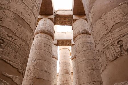 Columns in Hypostyle Hall of Karnak Temple, Luxor City, Egyptの写真素材