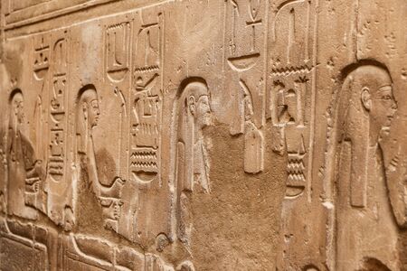 Egyptian Hieroglyphs in Luxor Temple, Luxor City, Egyptの写真素材