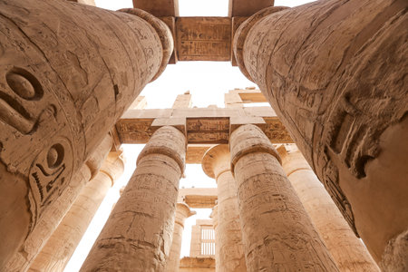 Columns in Hypostyle Hall of Karnak Temple, Luxor City, Egyptの写真素材