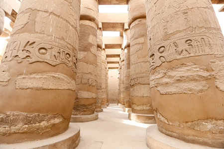 Columns in Hypostyle Hall of Karnak Temple, Luxor City, Egyptの写真素材