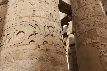 Columns in Hypostyle Hall of Karnak Temple, Luxor City, Egyptの写真素材